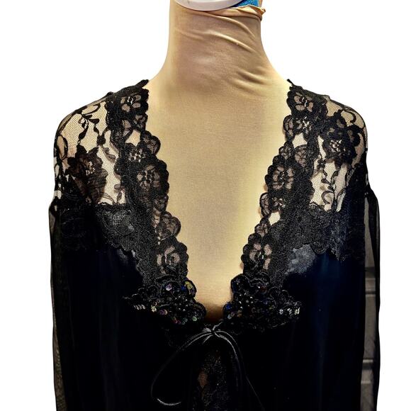 Vintage Intimate Attitudes Beaded Satin Lace Sleep Shirt 1X - Picture 3 of 13